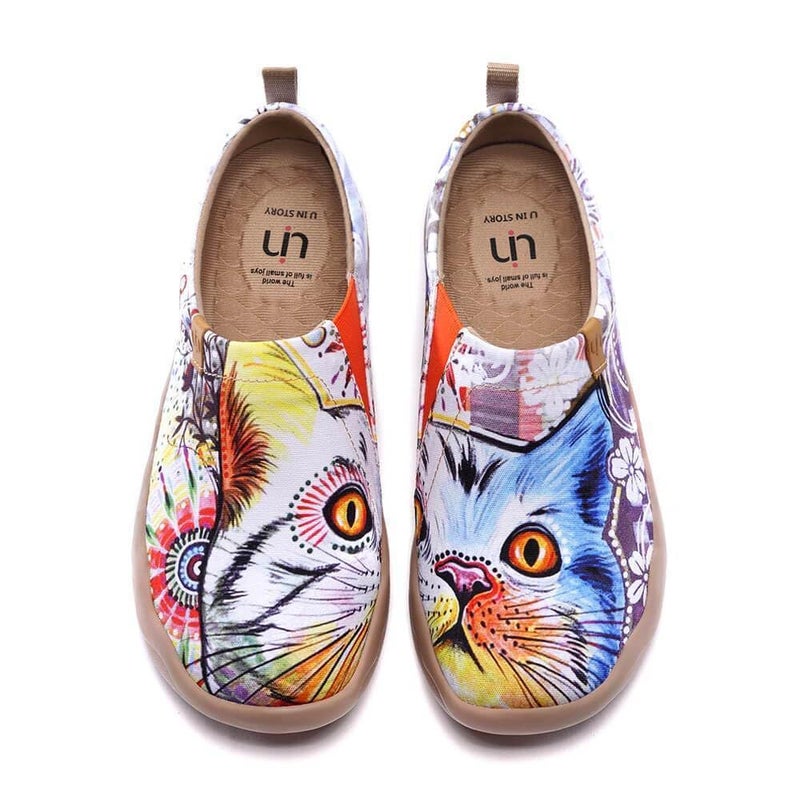 UIN Women's Lightweight Sneakers Comfortable Canvas Slip On Flat Art Painted Cat Travel Shoes Cheer Up (39) - Image 1